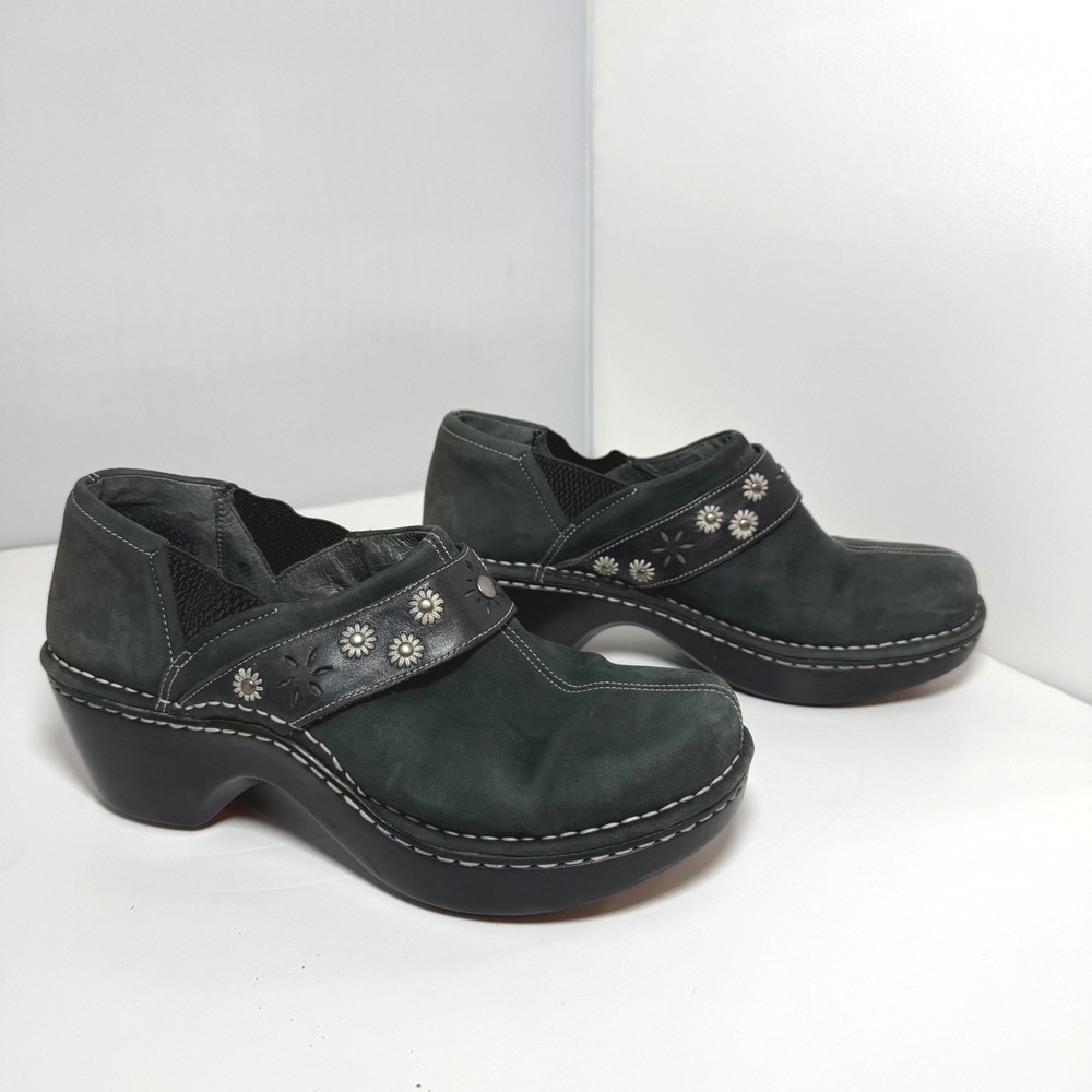 Ariat Leather Comfort Clogs Leather Floral Studded Gray Western Boho Size 8 B